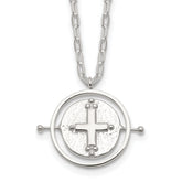 Sterling Silver E-Coating Movable/Spin Cross 16in With 2in ext Necklace